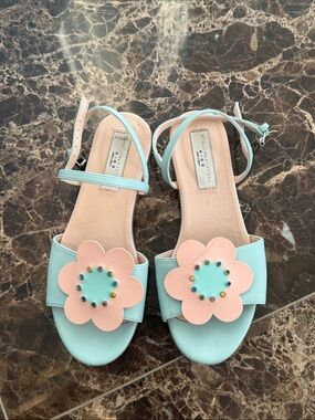 Stella McCartney Kids Mint and Pink Flower Bead Sandals sz 35